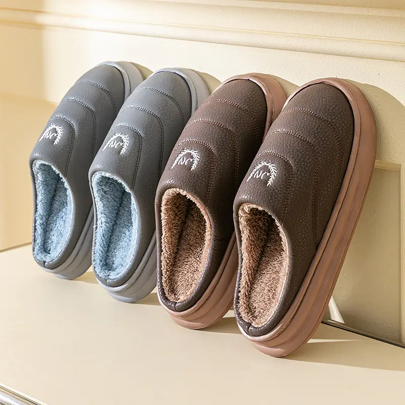 Extra Large Size 50 Slippers with a Soft, Faux Pu Leather Feel, Men's Autumn and Winter Indoor Home Warm Plush Slippers - Image 6