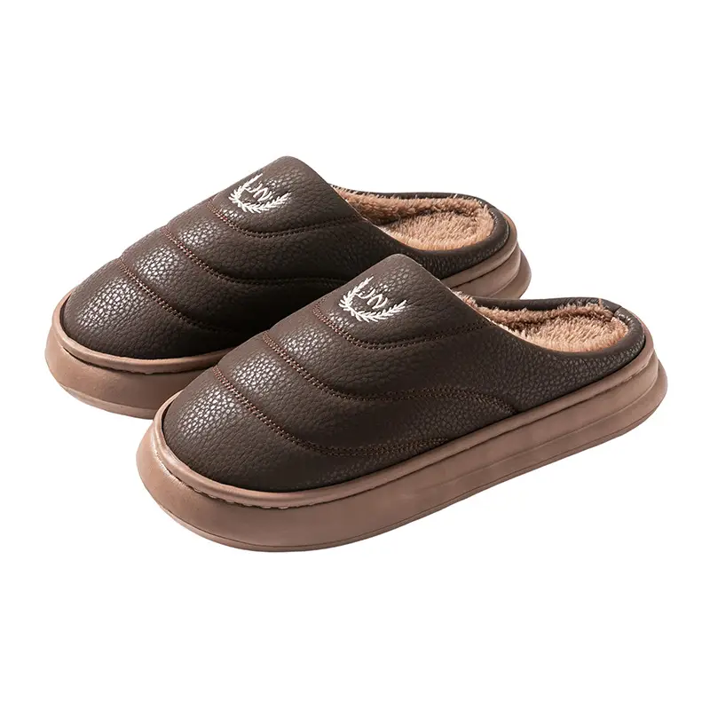 Extra Large Size 50 Slippers with a Soft, Faux Pu Leather Feel, Men's Autumn and Winter Indoor Home Warm Plush Slippers - Image 7