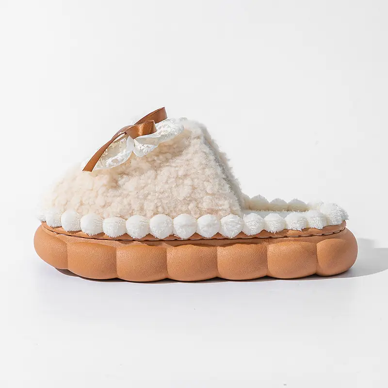 Bow Cotton Slippers for Women in Autumn and Winter Indoor Home Thick-Soled Non-Slip Warm High-Bottom Plush Postpartum Cotton Slippers - Image 9