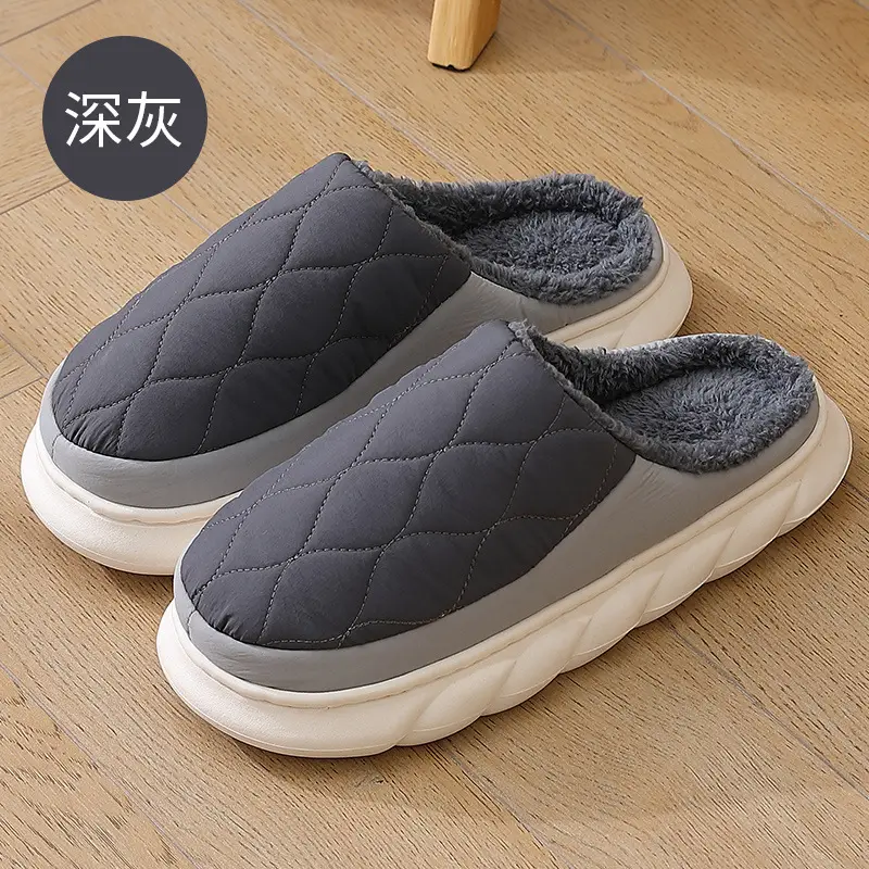 Large Size Plush Cotton Slippers Winter Men's Thick-Soled Fleece-Lined Warm Men's Home Waterproof Cotton Slippers Women's Winter Wholesale - Image 2