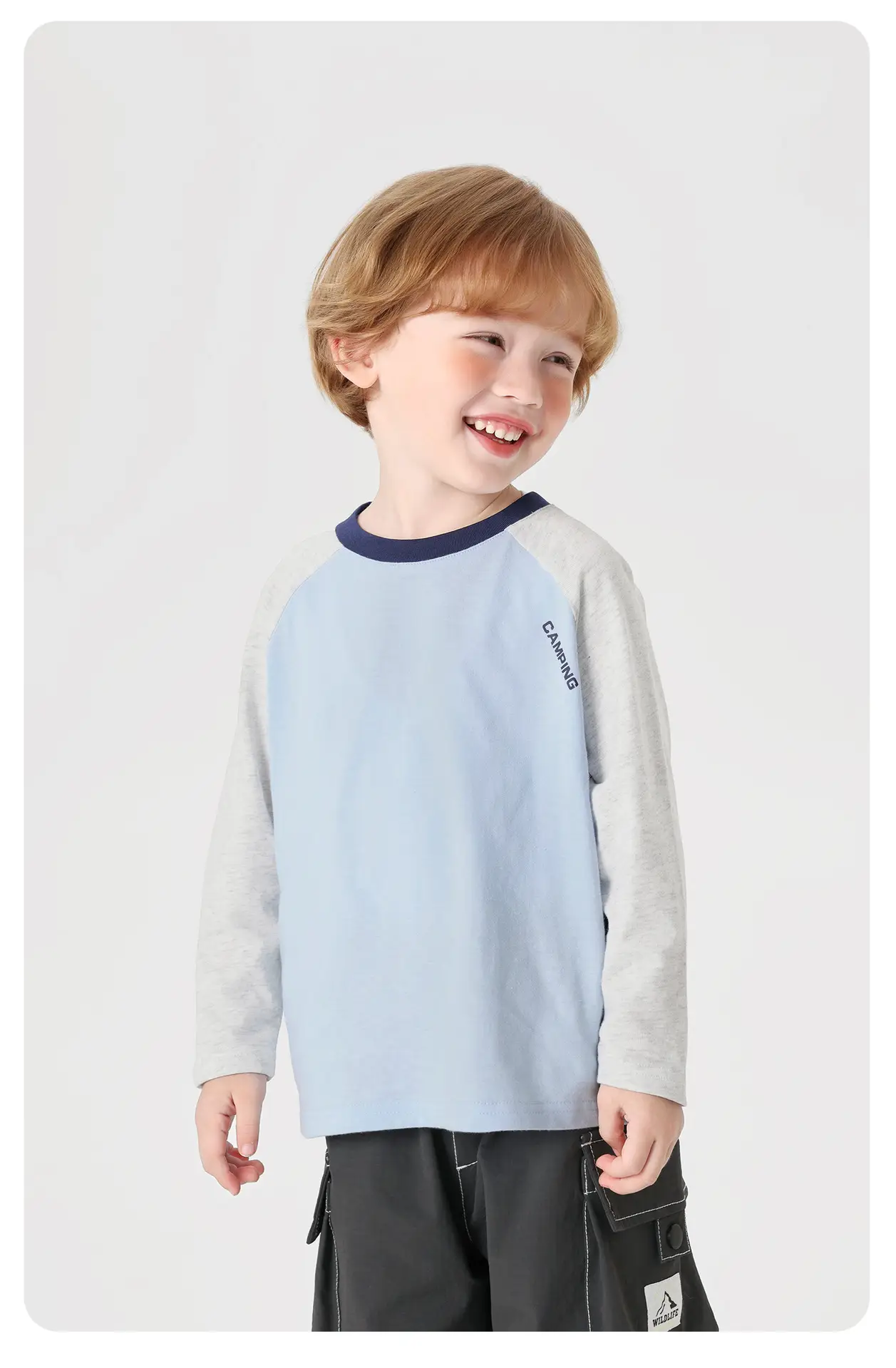 Right European Boys Pure Cotton Long Sleeve T-Shirt Light Blue — feature 14
