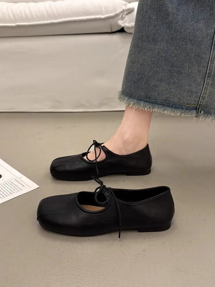 Lace-Up Mary Jane Shoes for Women 2025 Autum New Round-Toe Flat Ballet Shoes Shallow Mouth Flats Trendy — feature 10