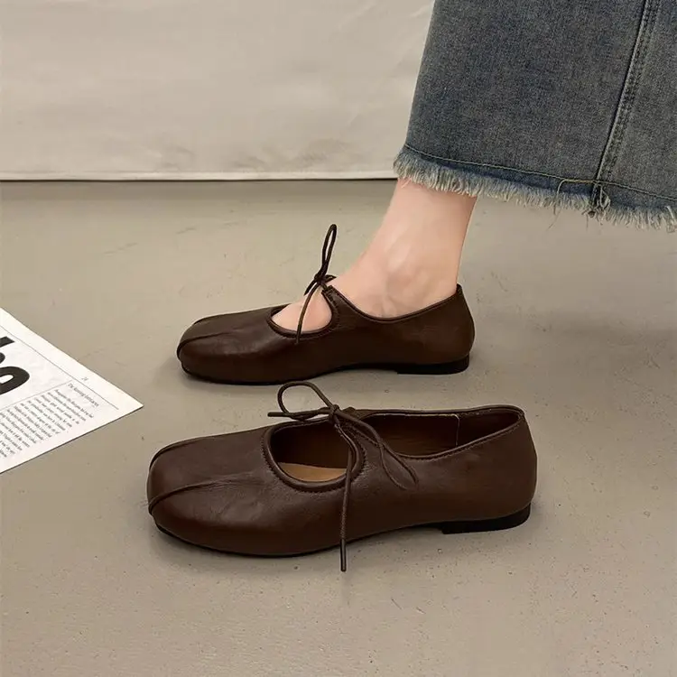Lace-Up Mary Jane Shoes for Women 2025 Autum New Round-Toe Flat Ballet Shoes Shallow Mouth Flats Trendy — feature 11