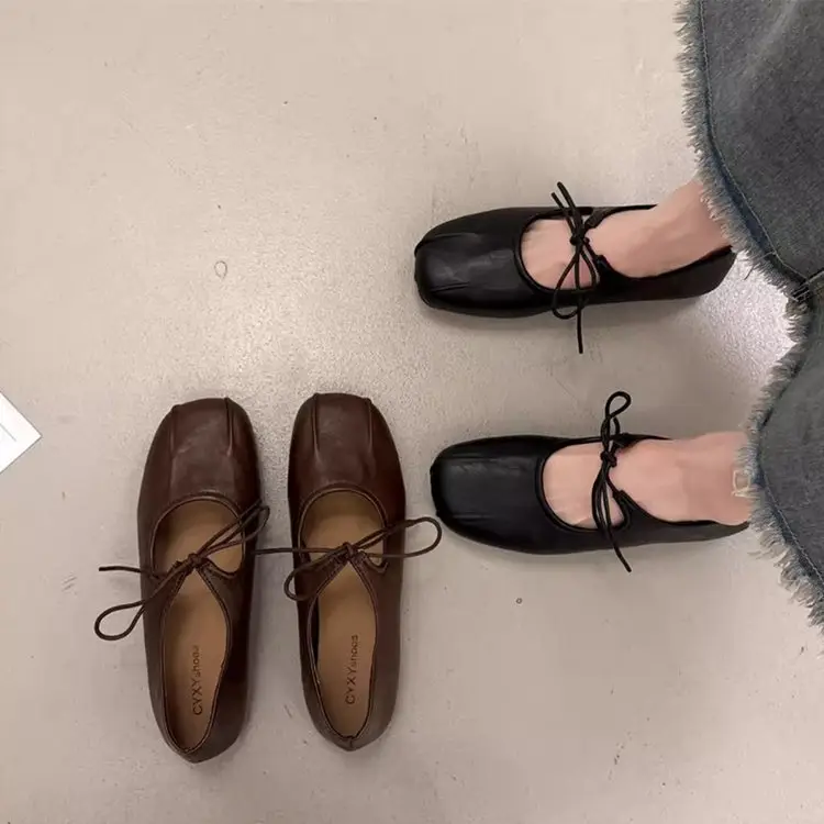 Lace-Up Mary Jane Shoes for Women 2025 Autum New Round-Toe Flat Ballet Shoes Shallow Mouth Flats Trendy — feature 12