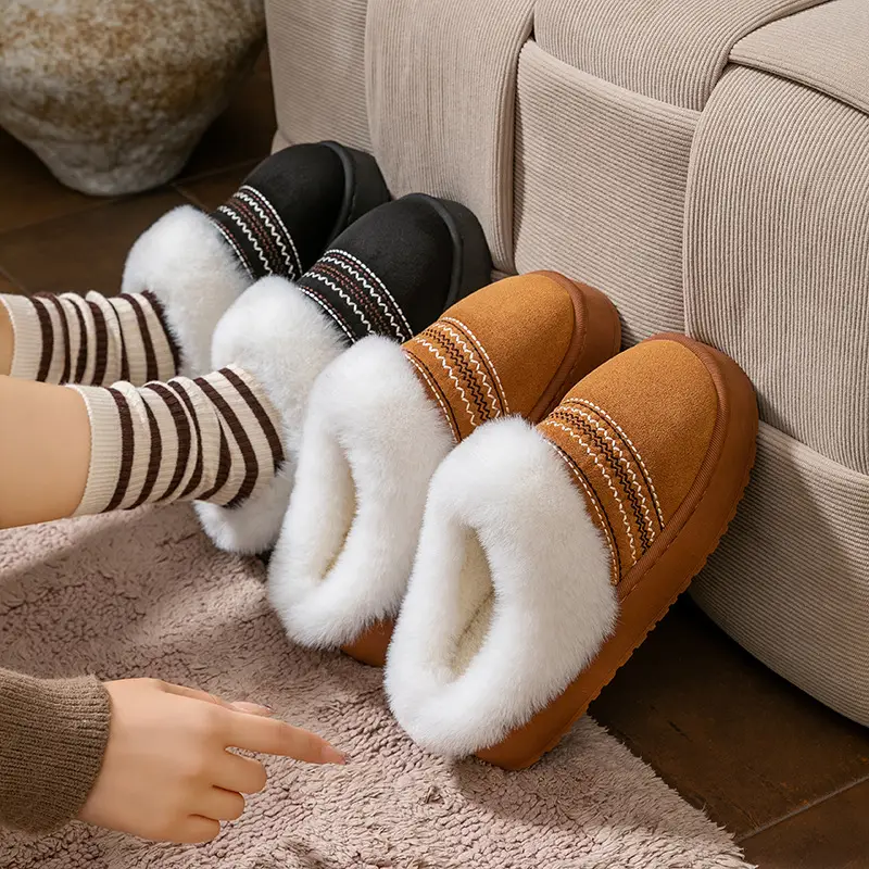 Thickened Plush Cotton Slippers for Women, Autumn and Winter Indoor Home Use, Warm Fleece-Lined Bedroom Slippers, Wedding and Postpartum Slippers - Image 5