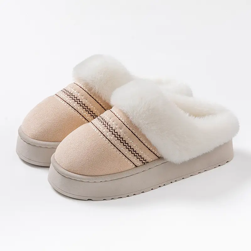 Thickened Plush Cotton Slippers for Women, Autumn and Winter Indoor Home Use, Warm Fleece-Lined Bedroom Slippers, Wedding and Postpartum Slippers - Image 2