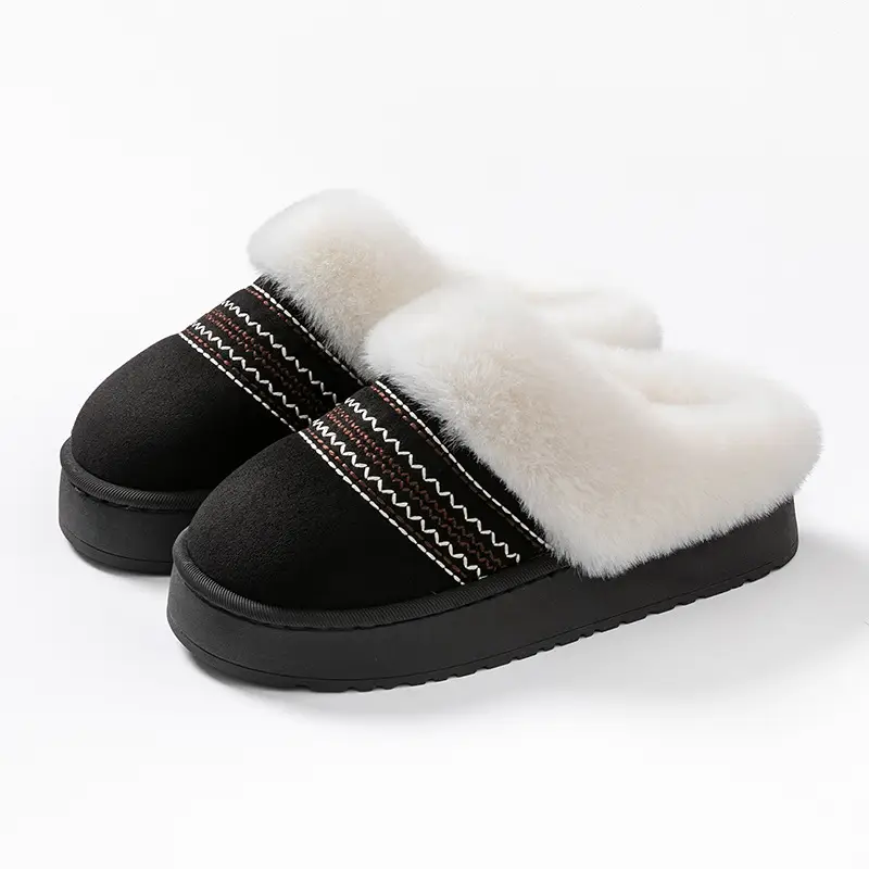 Thickened Plush Cotton Slippers for Women, Autumn and Winter Indoor Home Use, Warm Fleece-Lined Bedroom Slippers, Wedding and Postpartum Slippers - Image 3