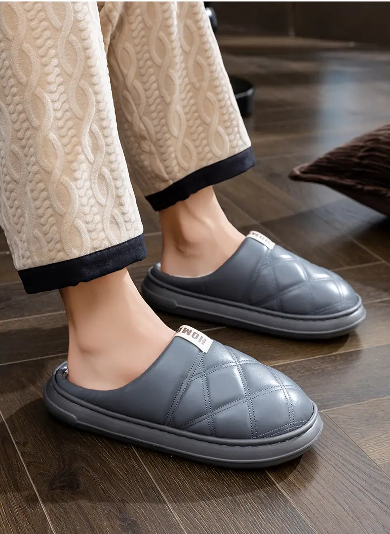 Winter Black PU Leather Slippers for Men — feature 14