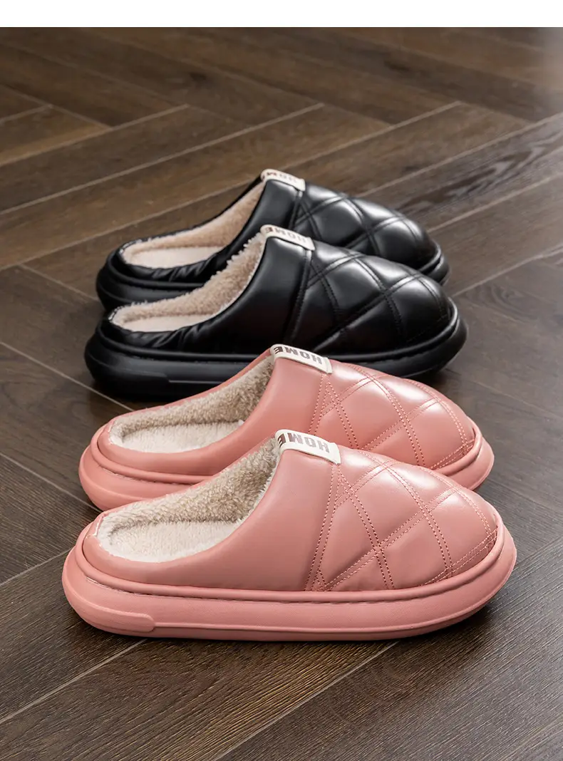 Winter Black PU Leather Slippers for Men — feature 17