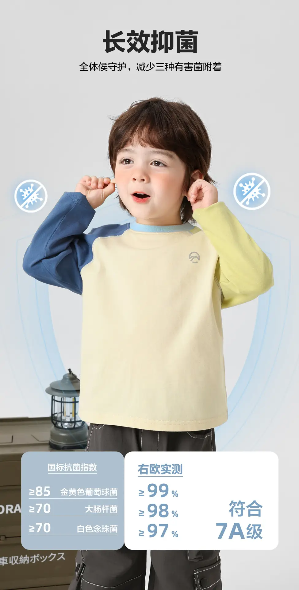 Right European Boys Pure Cotton Long Sleeve T-Shirt Yellow Blue — feature 3