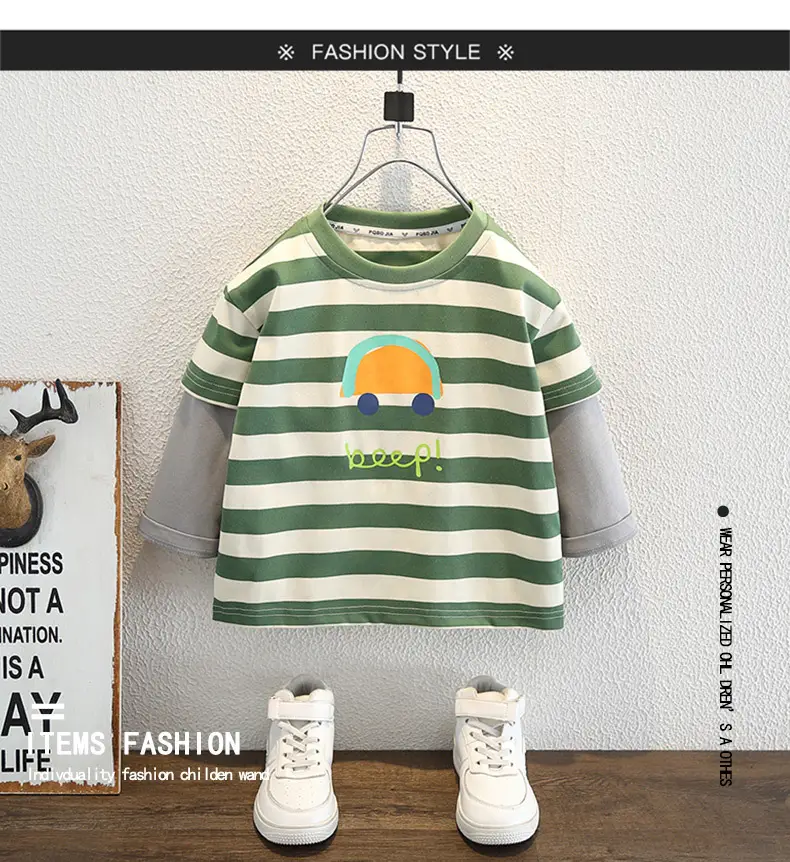 Boys Green Striped Long Sleeve Sweatshirt Set — feature 1
