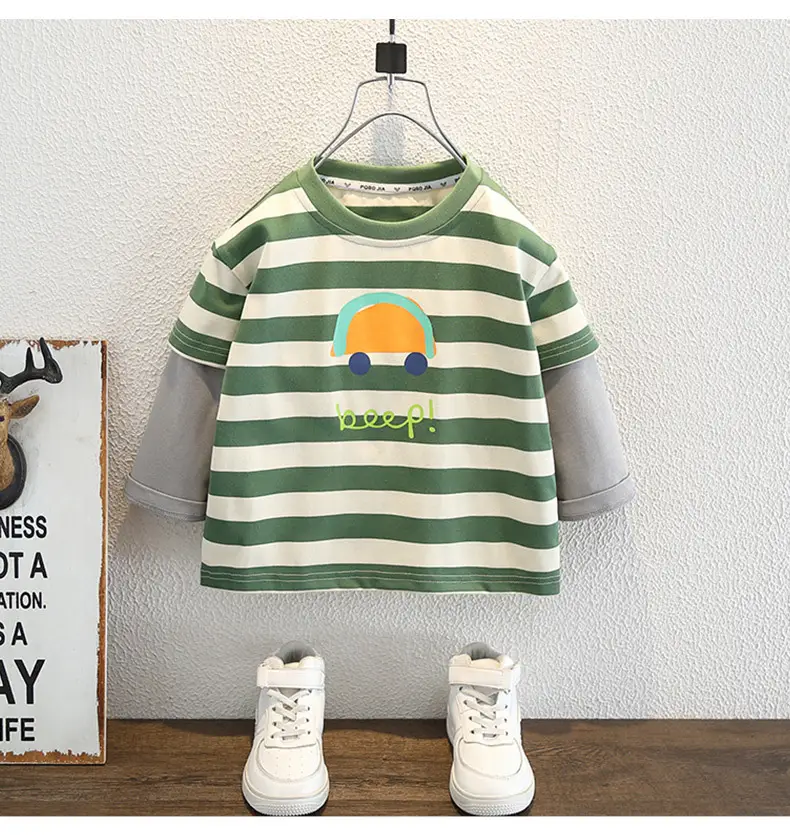 Boys Green Striped Long Sleeve Sweatshirt Set — feature 8