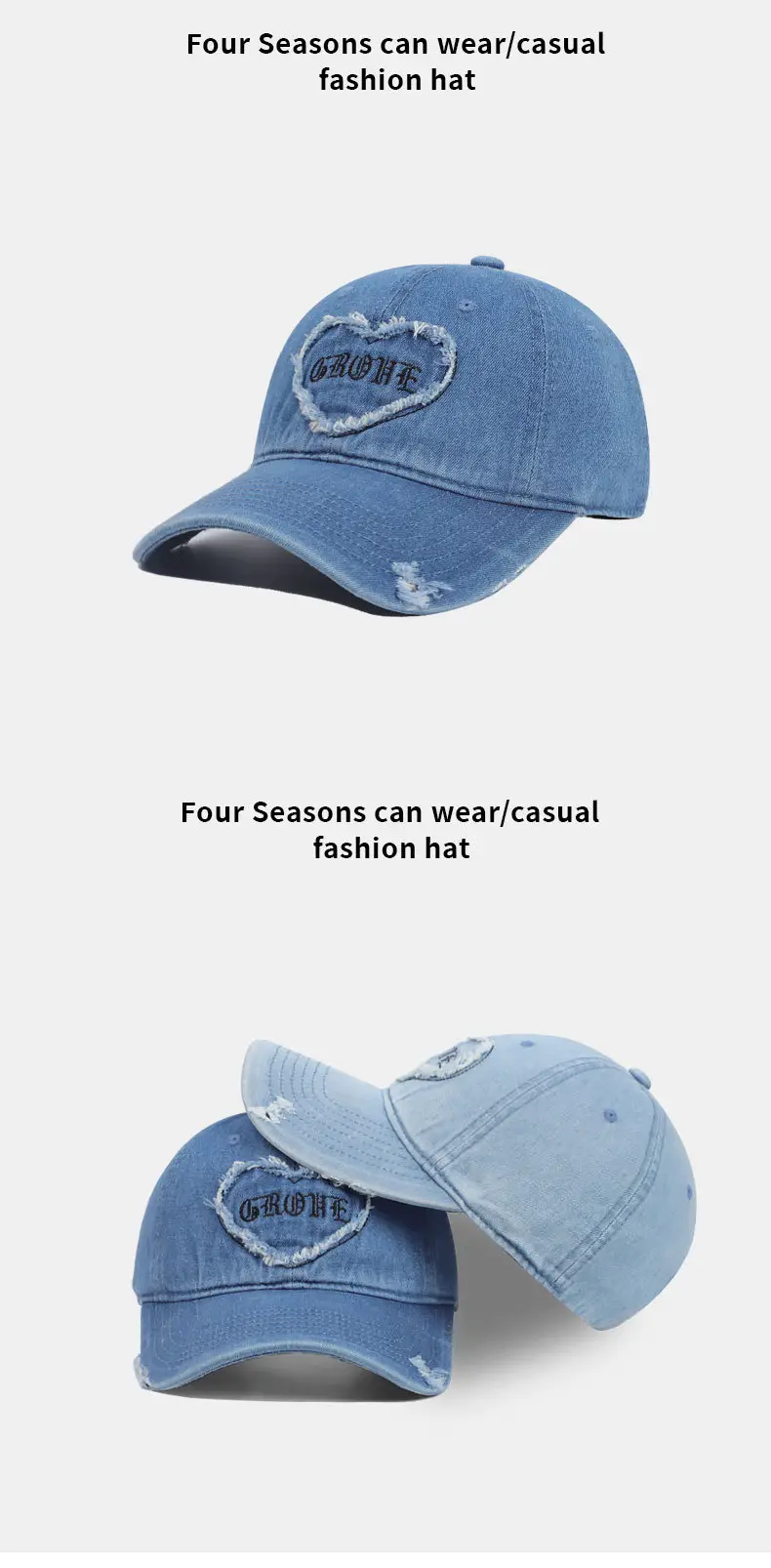 Light Blue Heart Patch Baseball Cap Unisex — feature 10