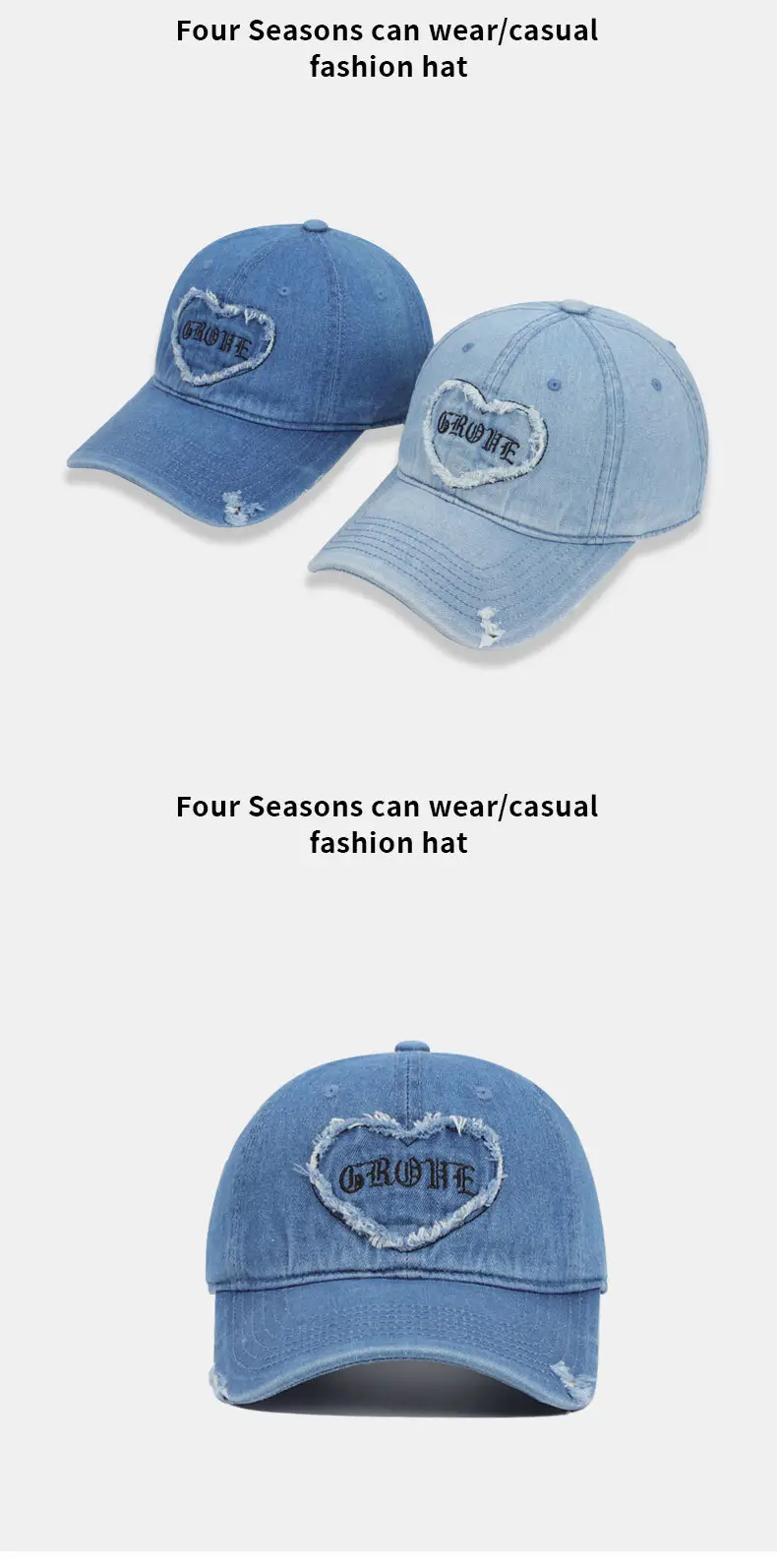 Light Blue Heart Patch Baseball Cap Unisex — feature 11