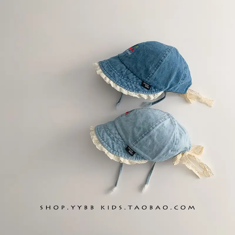 Blue Washed Denim Baby Cap with Peaked Brim - Image 5
