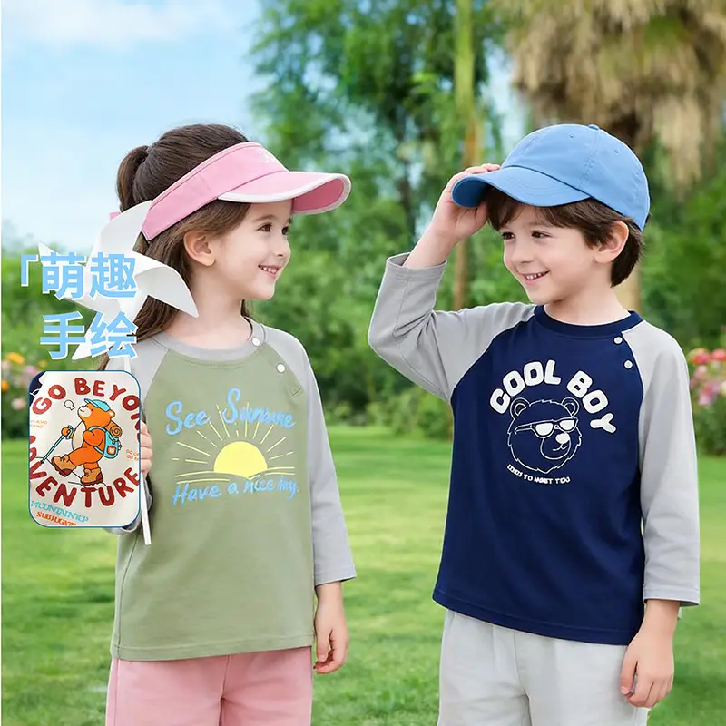 Kids Printed Cotton T-Shirt Orange White Long Sleeve - Image 6