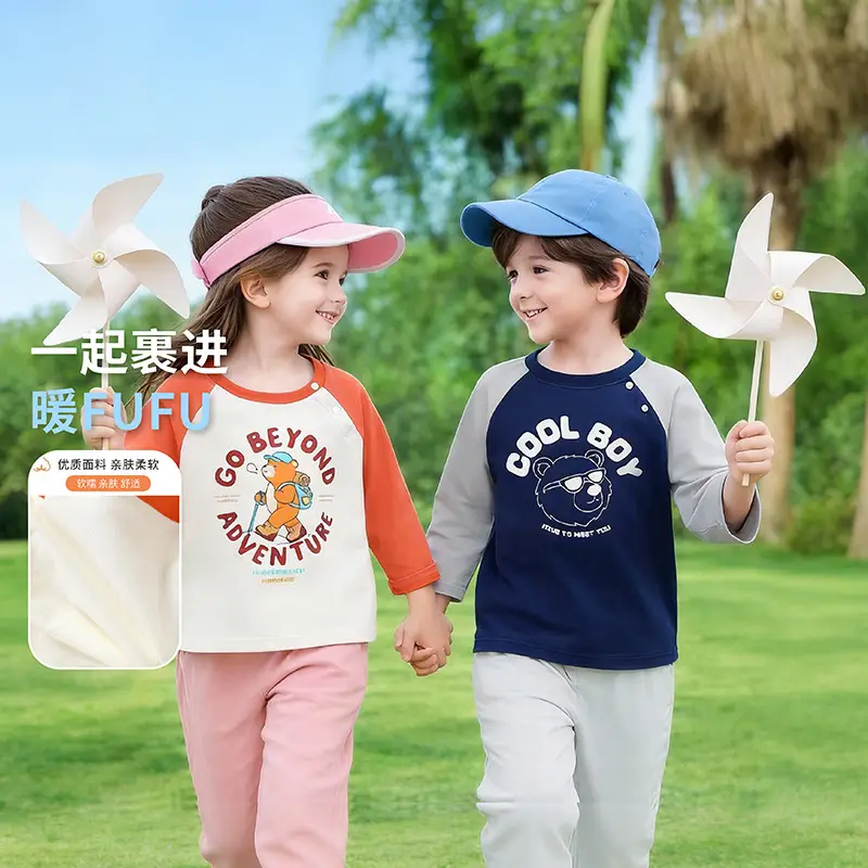 Kids Printed Cotton T-Shirt Orange White Long Sleeve - Image 7
