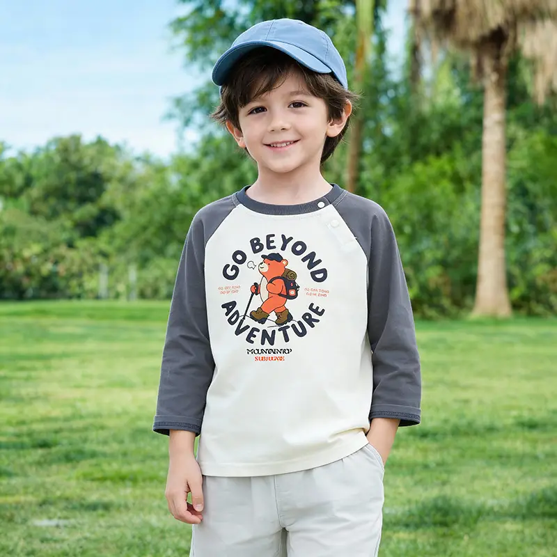 Kids Printed Cotton T-Shirt Orange White Long Sleeve - Image 2