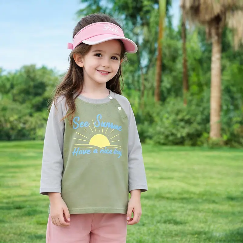 Kids Printed Cotton T-Shirt Orange White Long Sleeve - Image 3