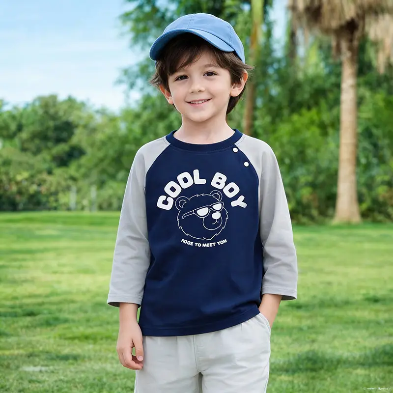 Kids Printed Cotton T-Shirt Orange White Long Sleeve - Image 4