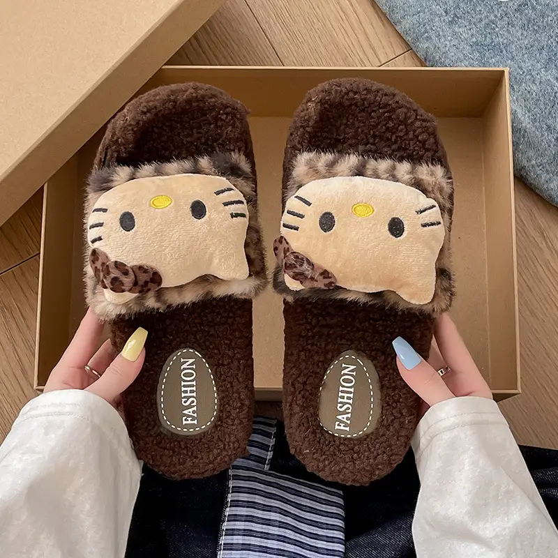 Cross-Border 2025 New Autumn and Winter Leopard Print Fur Slippers for Women's Home Warm and Cute Soft-Soled Cotton Slippers for Women's Outer Wear