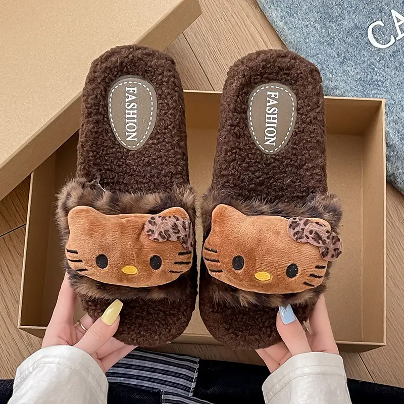 Cross-Border 2025 New Autumn and Winter Leopard Print Fur Slippers for Women's Home Warm and Cute Soft-Soled Cotton Slippers for Women's Outer Wear