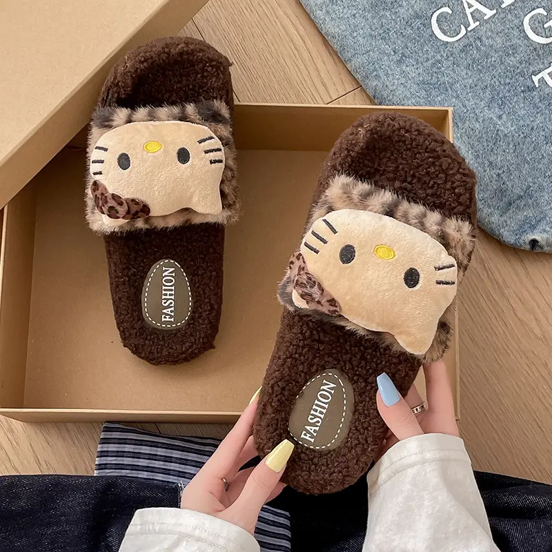 Cross-Border 2025 New Autumn and Winter Leopard Print Fur Slippers for Women's Home Warm and Cute Soft-Soled Cotton Slippers for Women's Outer Wear