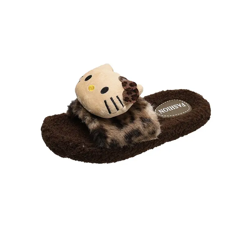 Cross-Border 2025 New Autumn and Winter Leopard Print Fur Slippers for Women's Home Warm and Cute Soft-Soled Cotton Slippers for Women's Outer Wear