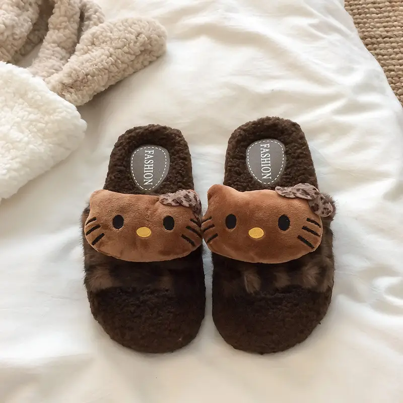 Cross-Border 2025 New Autumn and Winter Leopard Print Fur Slippers for Women's Home Warm and Cute Soft-Soled Cotton Slippers for Women's Outer Wear