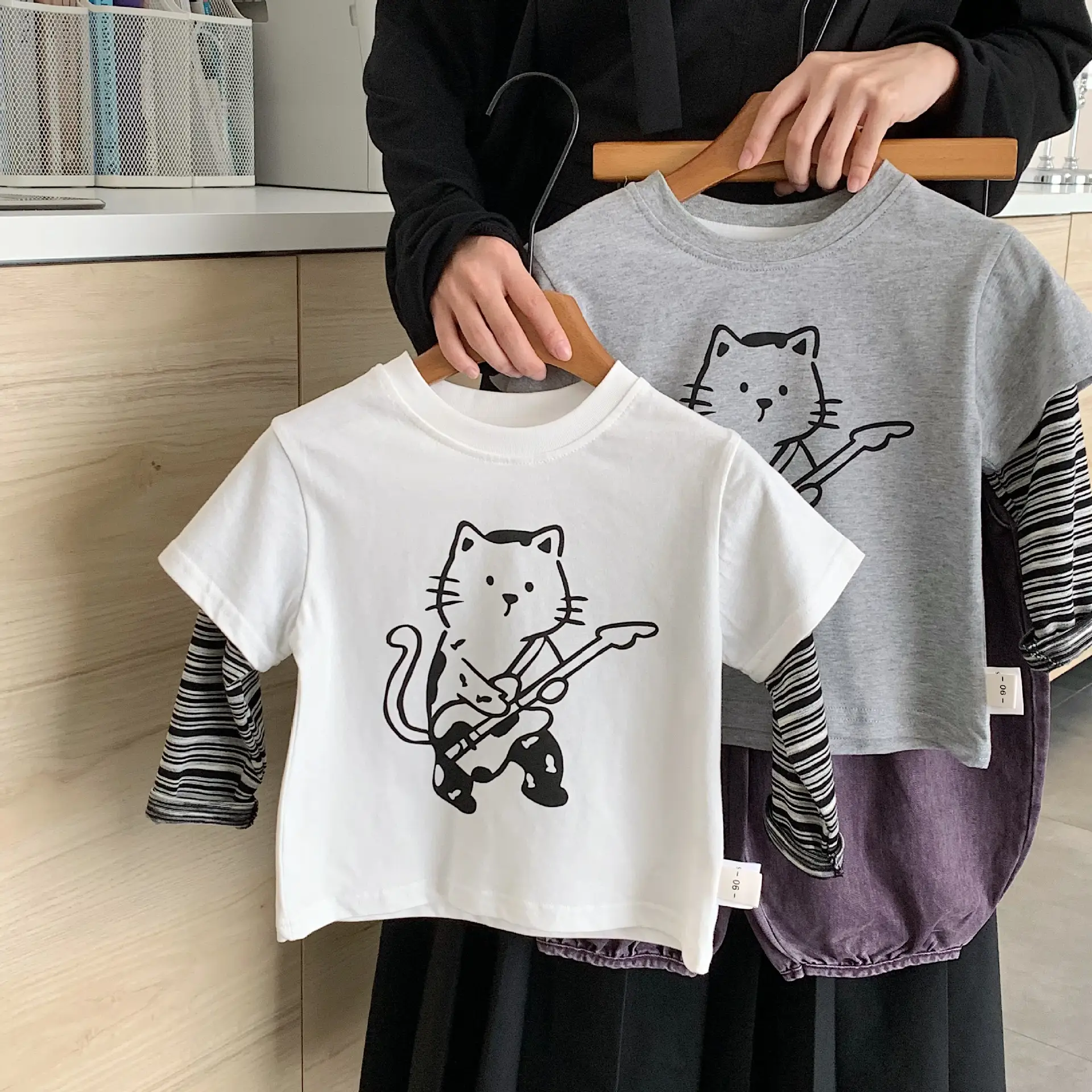 Kids Cat Print 2-Piece Sweatshirt Set White Purple