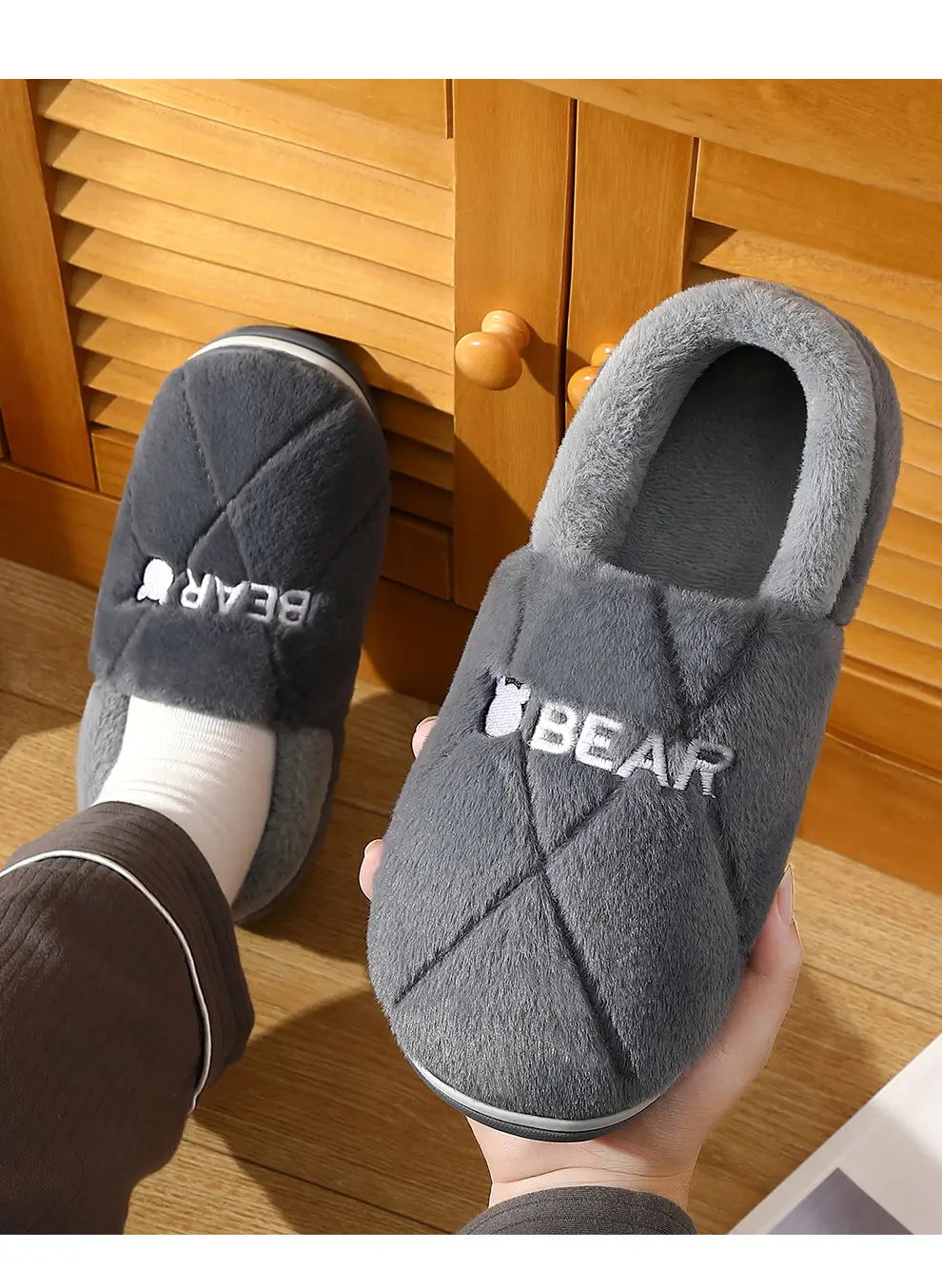 Large Size Cotton Slippers for Men, New Winter Style, Indoor Home Thick-Soled Warm Plush Slippers, Men's Cotton Shoes Wholesale — feature 9