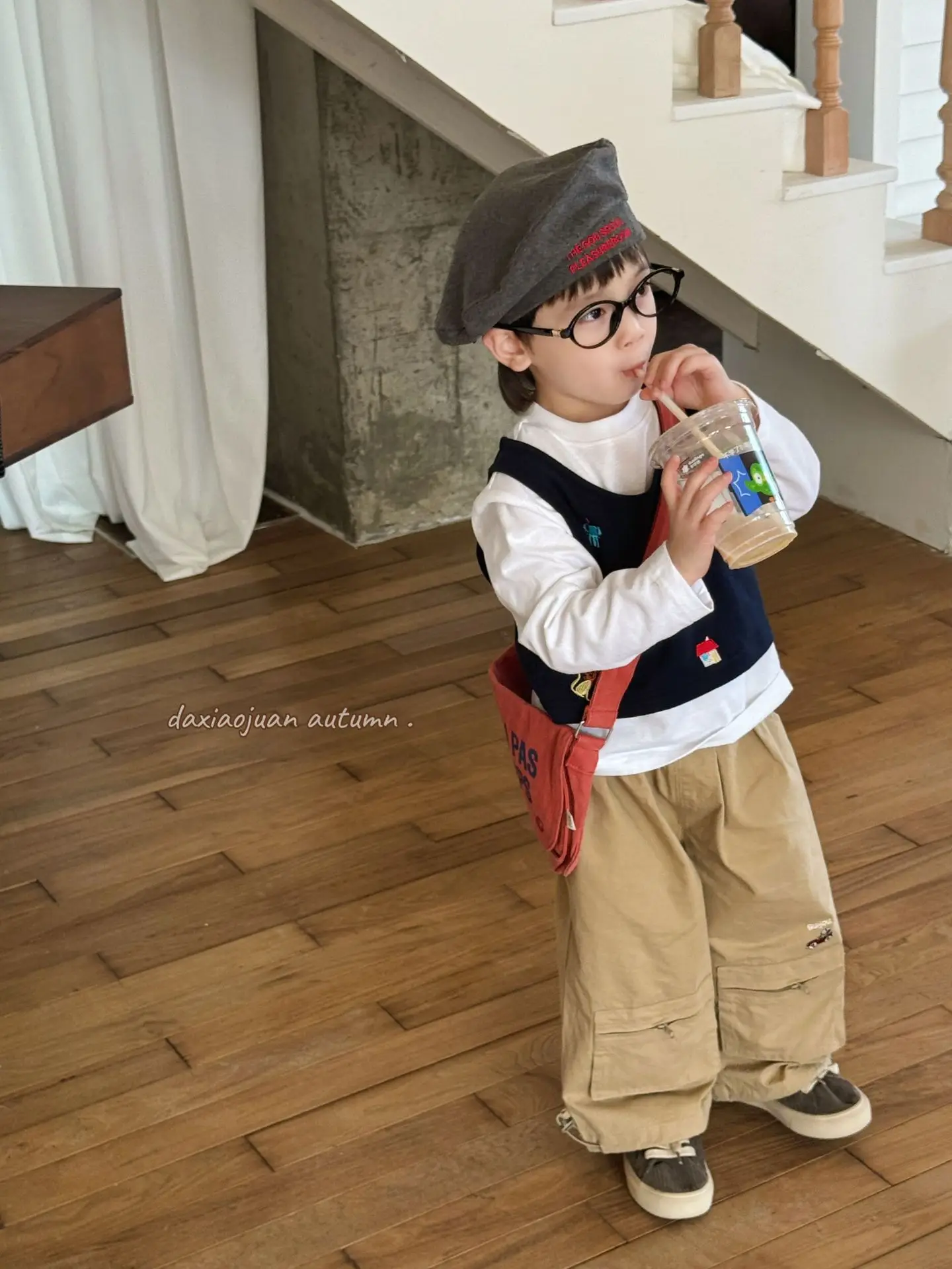 Boys Embroidered Japanese Vest T-Shirt Set with Hat - Image 5