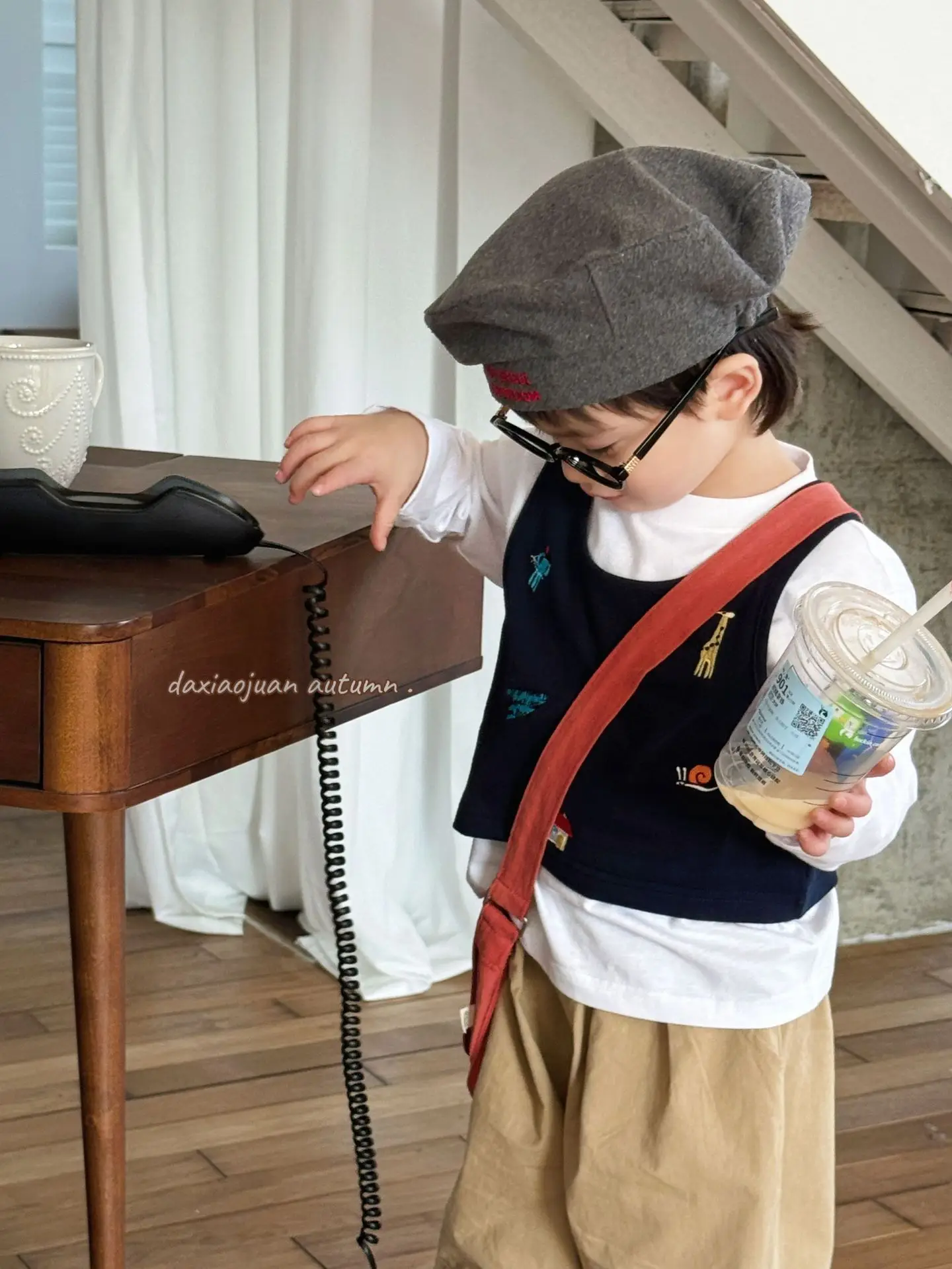 Boys Embroidered Japanese Vest T-Shirt Set with Hat - Image 6