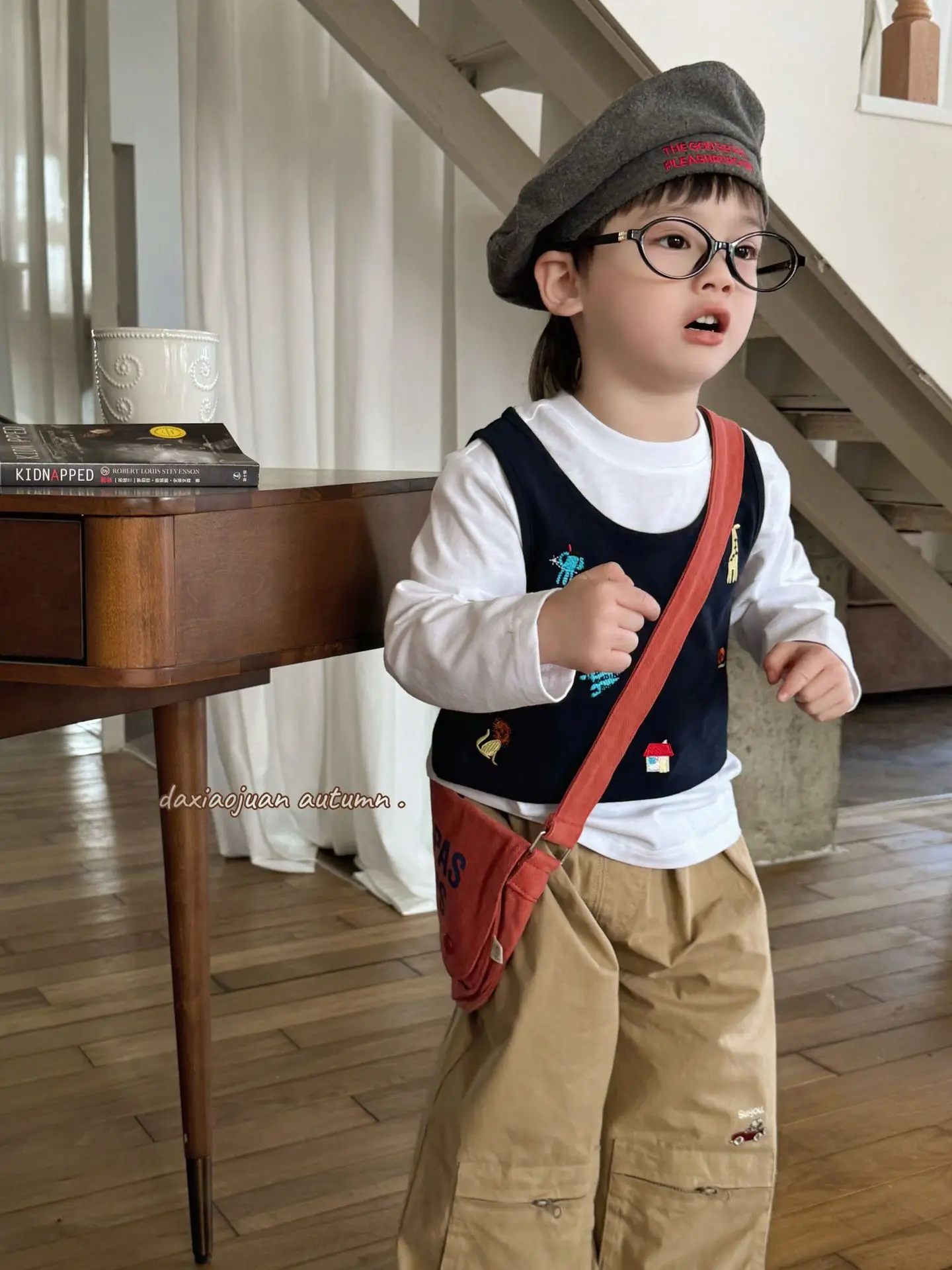 Boys Embroidered Japanese Vest T-Shirt Set with Hat - Image 7