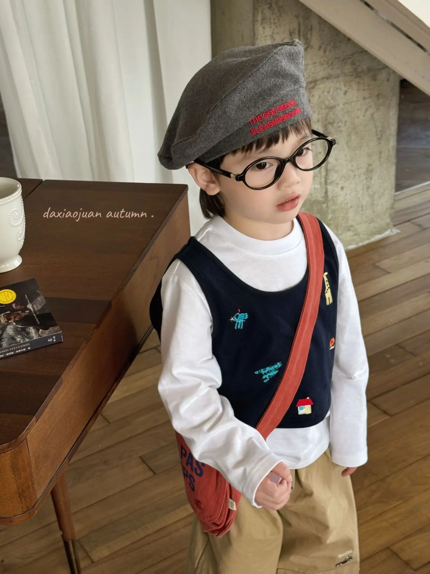 Boys Embroidered Japanese Vest T-Shirt Set with Hat - Image 2