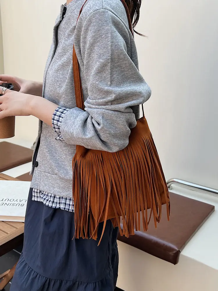 Retro Tassel Shoulder Bag for Women Brown 2025 - Image 8