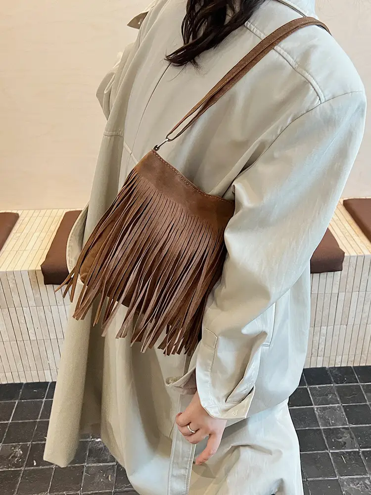 Retro Tassel Shoulder Bag for Women Brown 2025 - Image 9