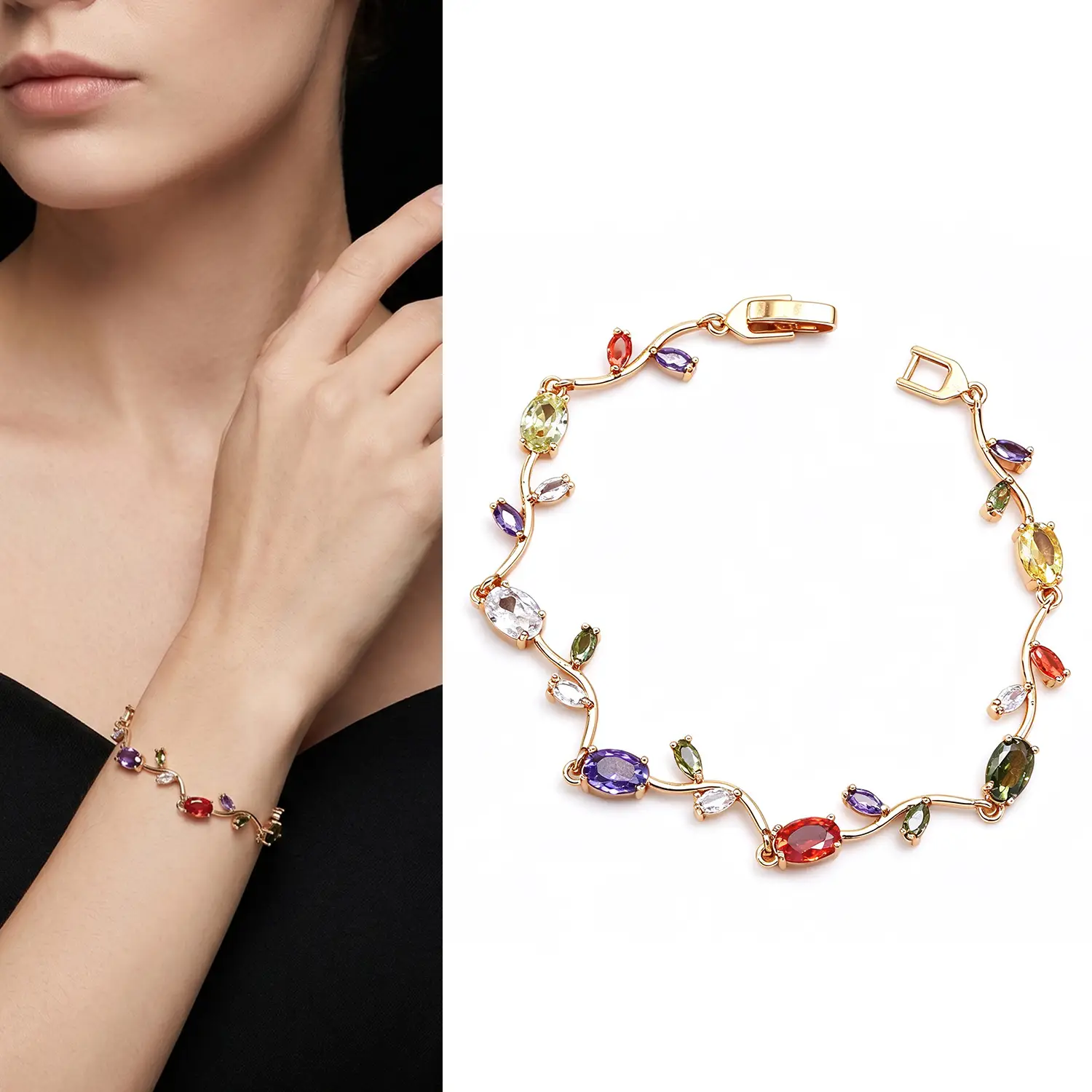 Cross-Border Popular Copper Zircon Gold-Plated Tulip Bracelet Flower Light Luxury High-End Personalized Hand Jewelry Manufacturer Wholesale - Image 8