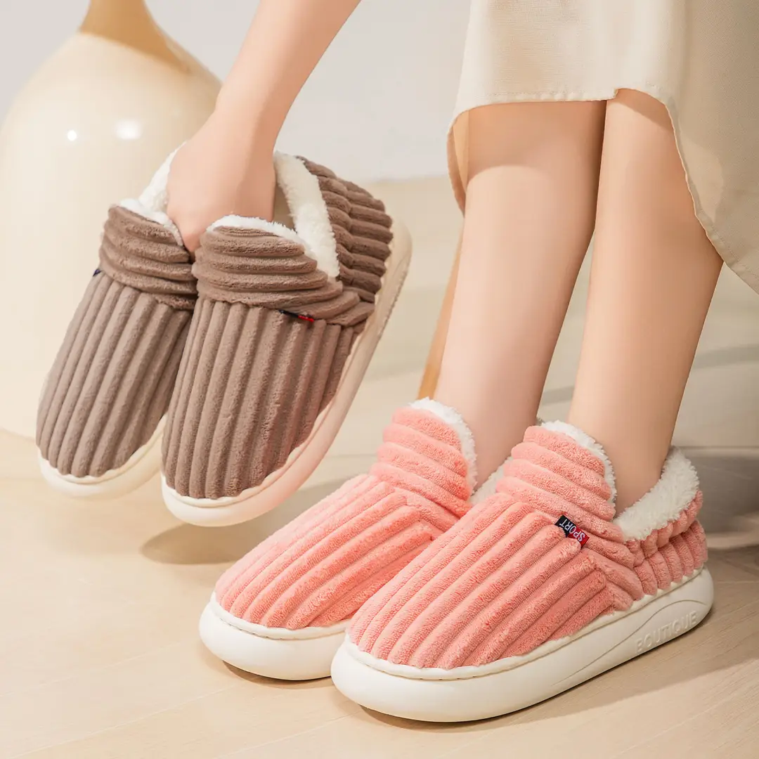 Women's Cotton Shoes, New Style, Cross-Border, Fleece-Lined, Thickened, Home Cotton Shoes, Fashionable Women's Anti-Cold, Warm Slip-On Cotton Slippers