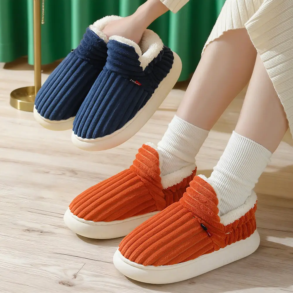 Women's Cotton Shoes, New Style, Cross-Border, Fleece-Lined, Thickened, Home Cotton Shoes, Fashionable Women's Anti-Cold, Warm Slip-On Cotton Slippers
