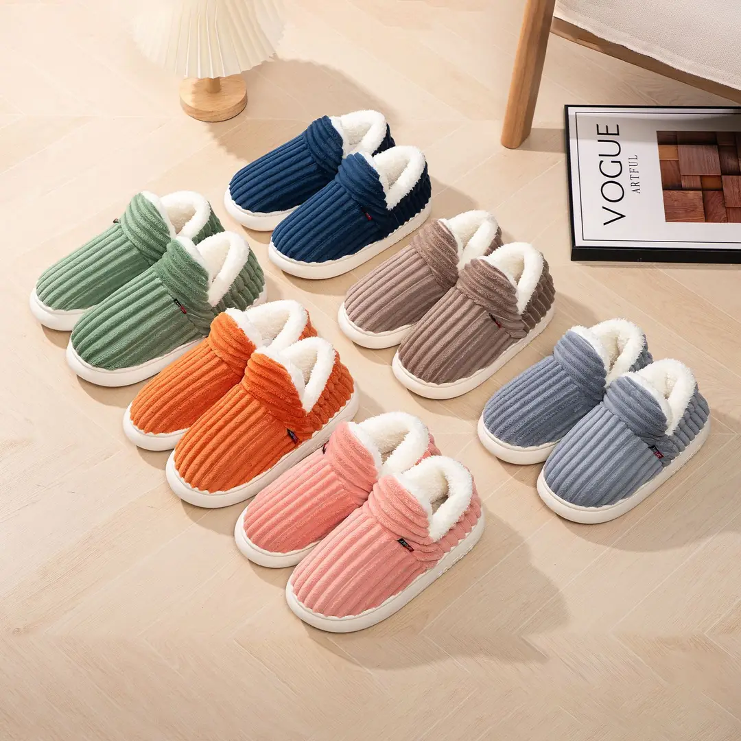 Women's Cotton Shoes, New Style, Cross-Border, Fleece-Lined, Thickened, Home Cotton Shoes, Fashionable Women's Anti-Cold, Warm Slip-On Cotton Slippers