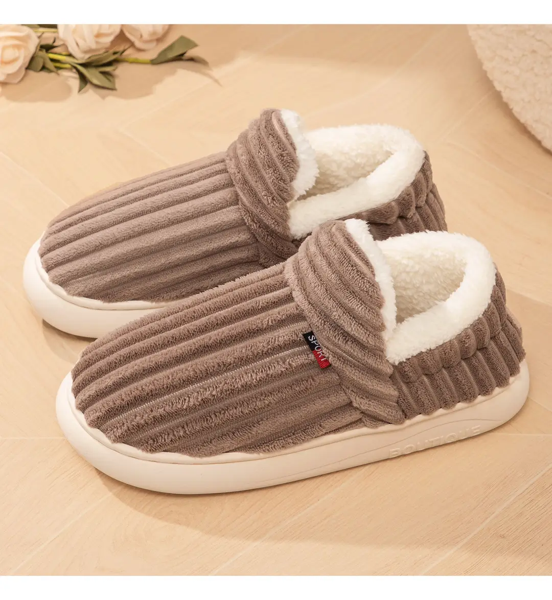 Women's Cotton Shoes, New Style, Cross-Border, Fleece-Lined, Thickened, Home Cotton Shoes, Fashionable Women's Anti-Cold, Warm Slip-On Cotton Slippers — feature 18