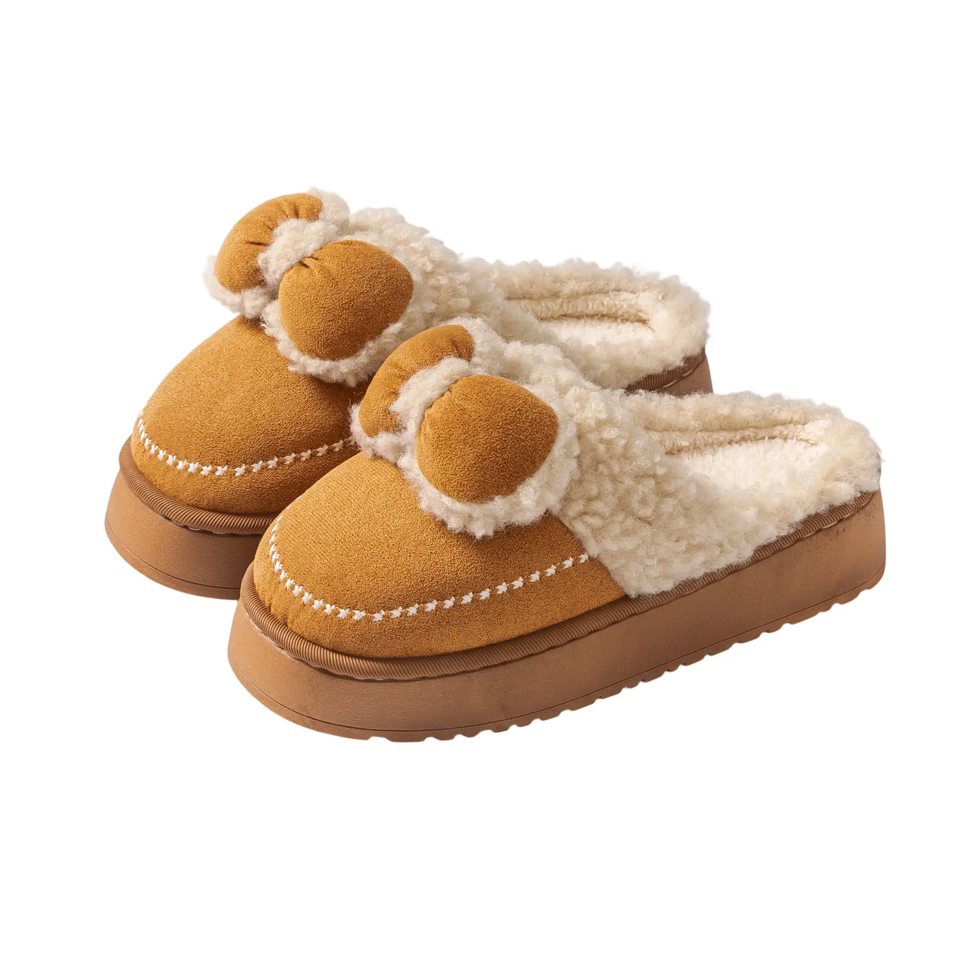 Women Velvet Bow Slippers Winter Warm Indoor