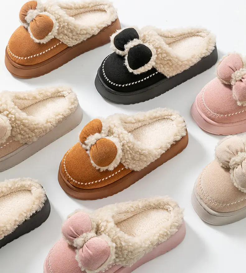 Women Velvet Bow Slippers Winter Warm Indoor — feature 10