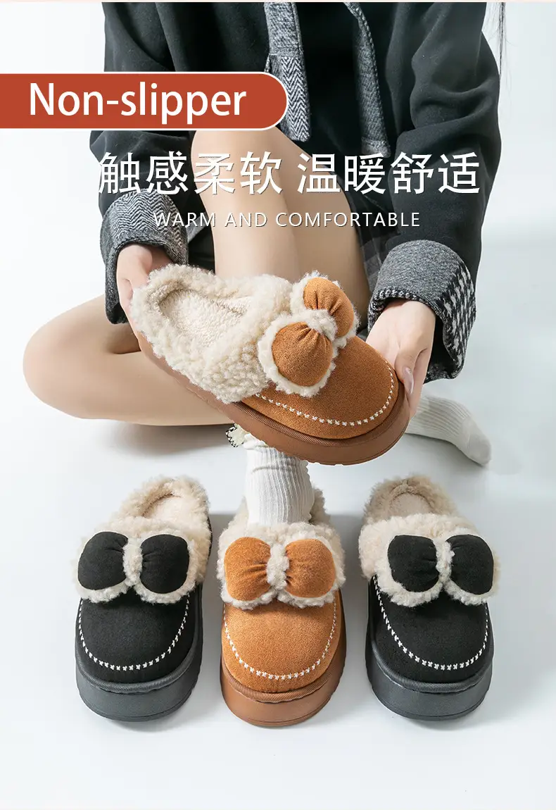 Women Velvet Bow Slippers Winter Warm Indoor — feature 13