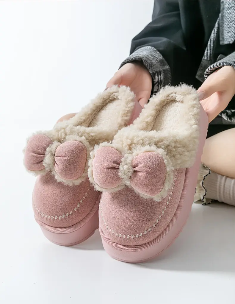 Women Velvet Bow Slippers Winter Warm Indoor — feature 15