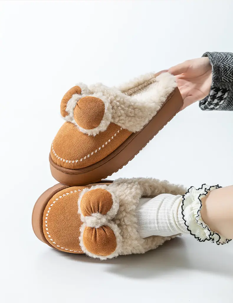 Women Velvet Bow Slippers Winter Warm Indoor — feature 21