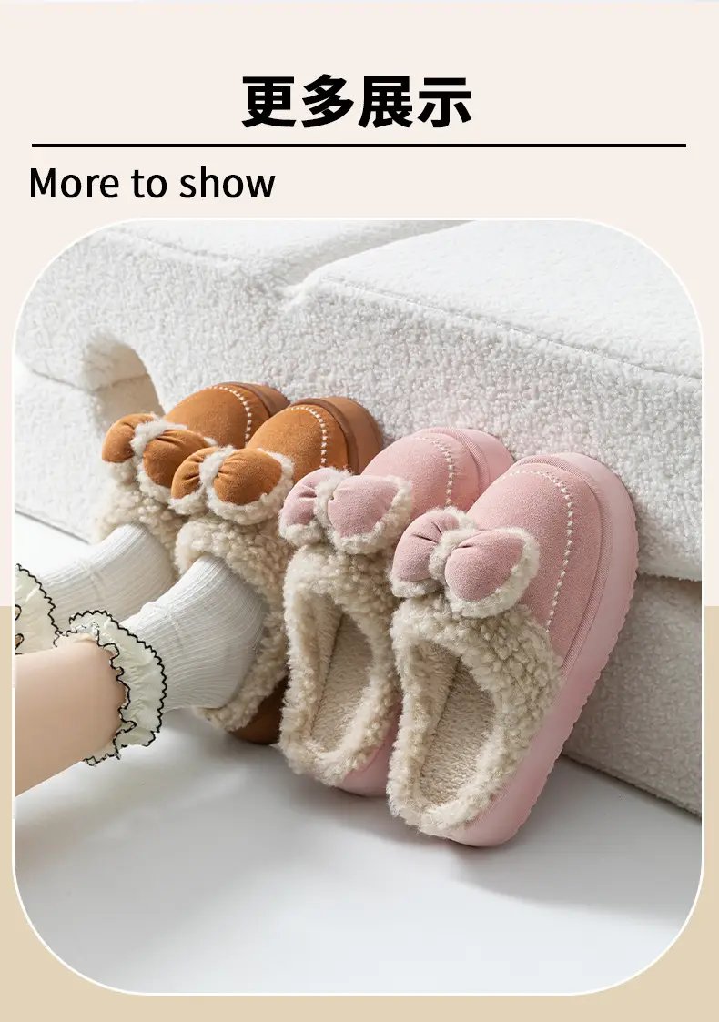 Women Velvet Bow Slippers Winter Warm Indoor — feature 22