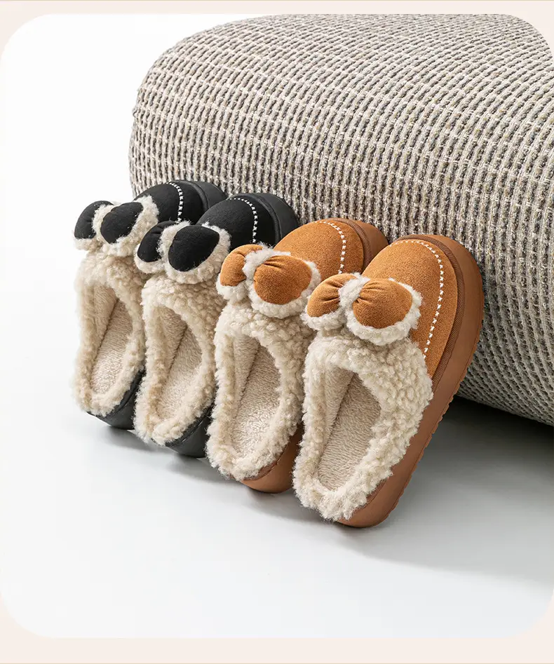 Women Velvet Bow Slippers Winter Warm Indoor — feature 23