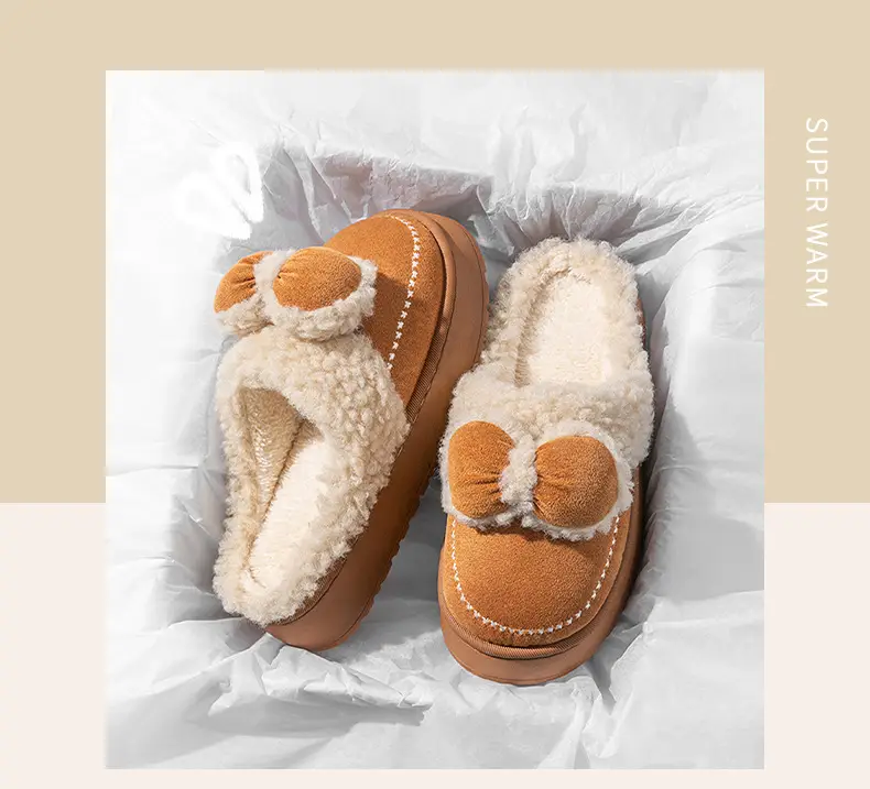 Women Velvet Bow Slippers Winter Warm Indoor — feature 24